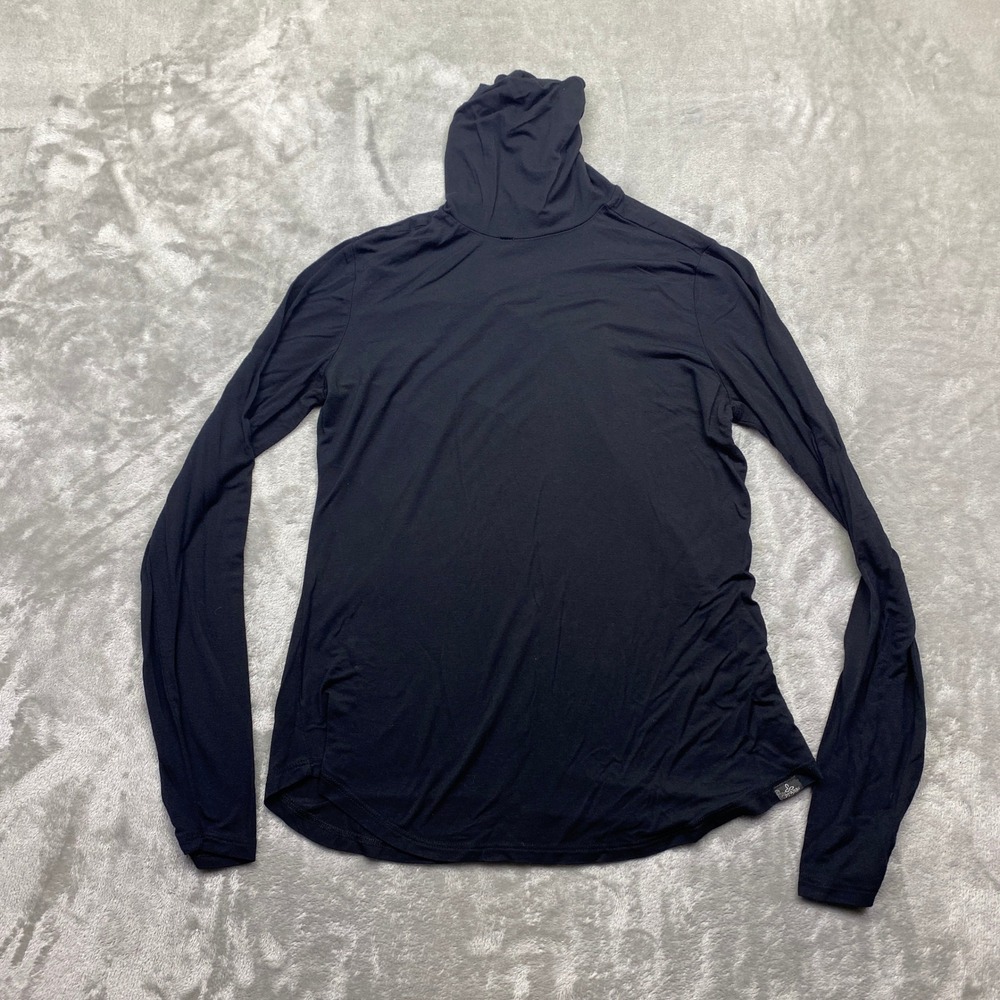 Prana Ice Flow Womens XS Black Turtleneck Long Sleeve Top Curved Hem